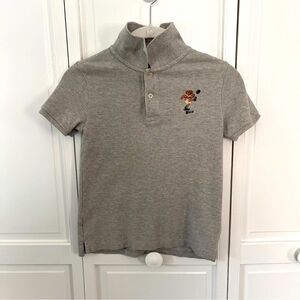 Polo Ralph Lauren Grey Two Button Polo w/ Polo Bear Kicking Rugby Ball Size 7